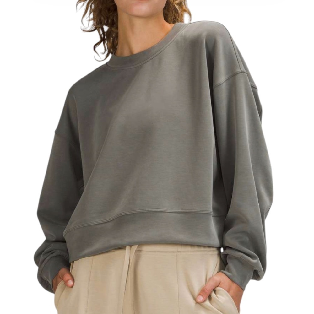 LULULEMON Perfectly Oversized Cropped Crew Sweatshirt GREY SAGE Softstreme SZ 4